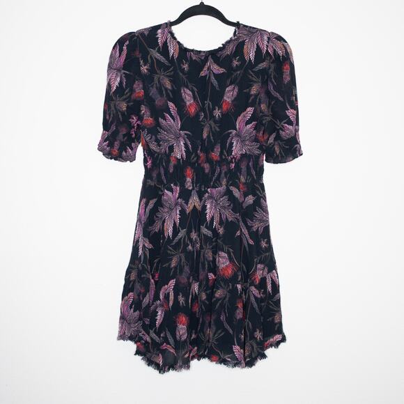 AllSaints Via Harris Mini Dress Black Floral Print Smocked Dark Romance SZ 6 - Picture 5 of 8
